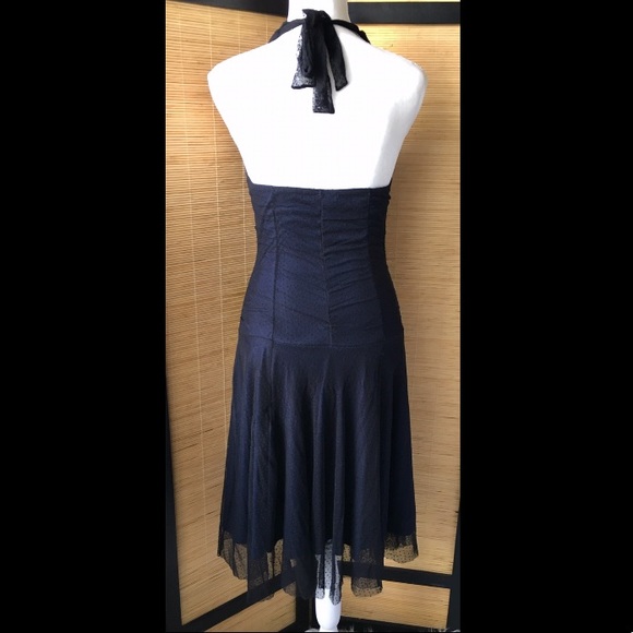 Black Tulle Navy Halter Dress - Picture 3 of 8